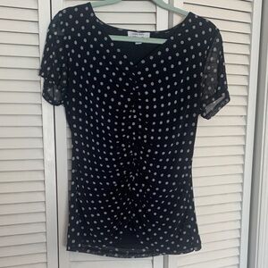 New York & Company Navy Polka Dot Blouse